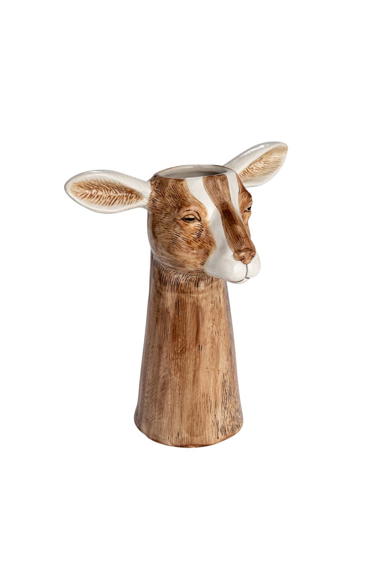 Storied Home Stoneware Goat Vase, Main, color, Brown