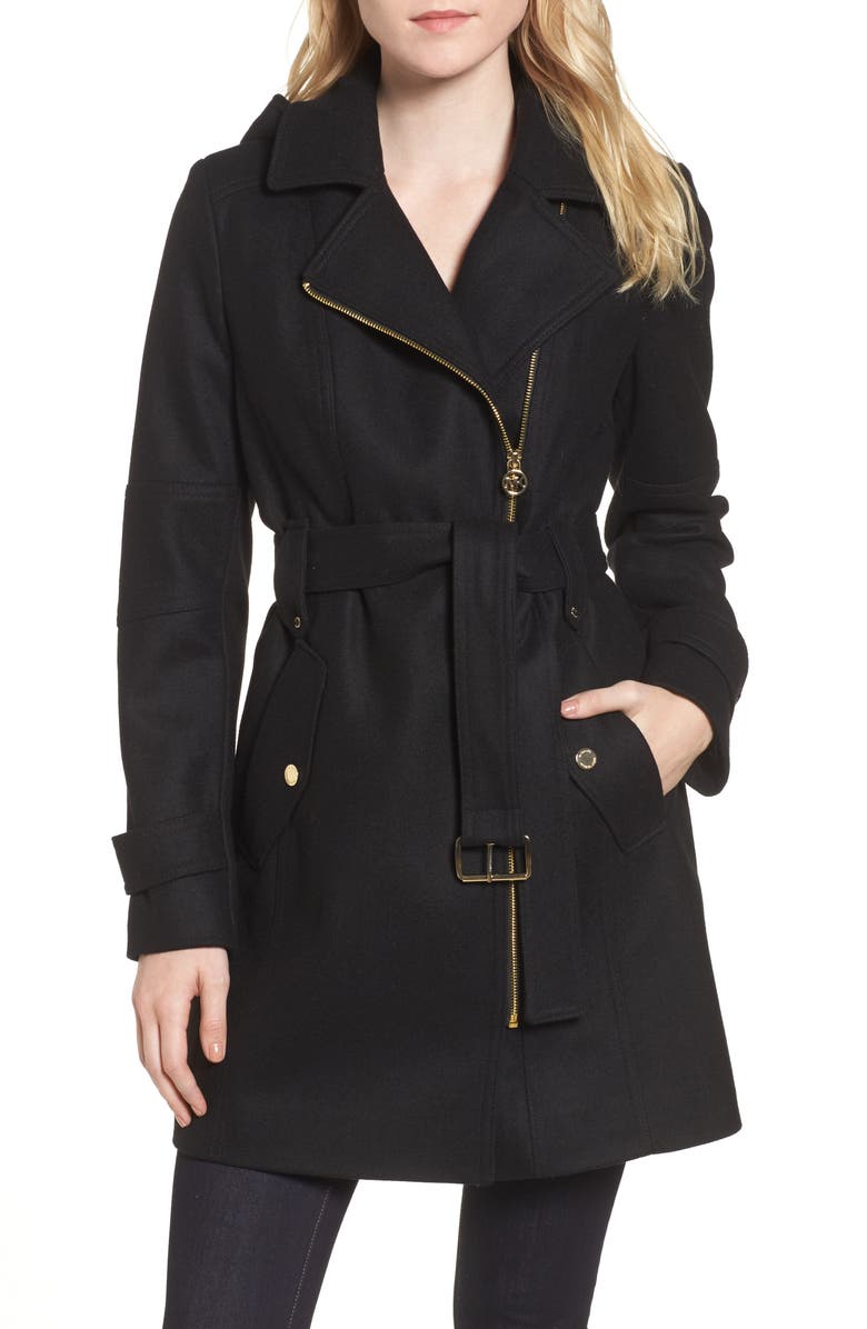 MICHAEL Michael Kors Belted Wool Blend Coat with Detachable Hood, Main, color,