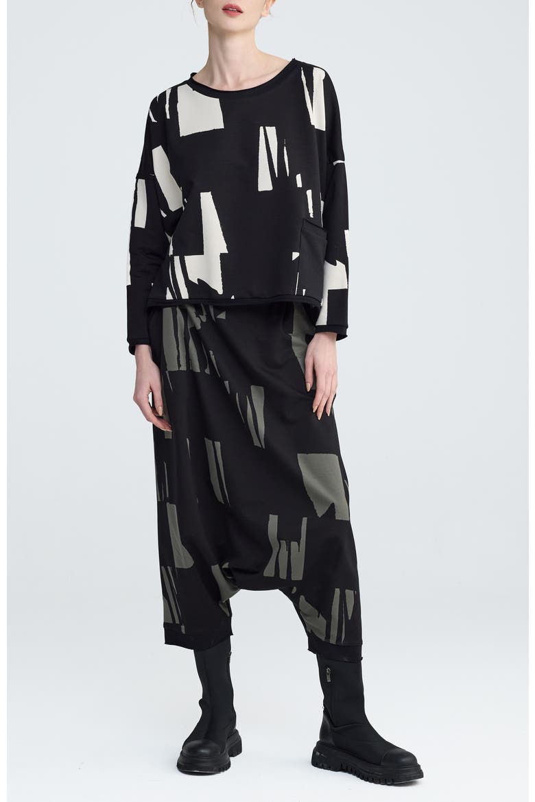 Nerina Cropped Graphic Blouse, Alternate, color, Ivory Black