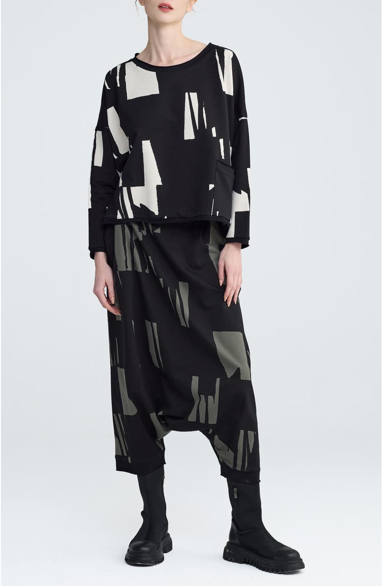 LUUKAA Nerina Cropped Graphic Blouse, Alternate, color, Ivory Black