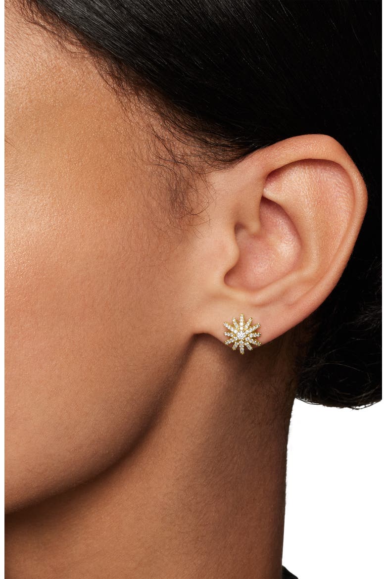 Starburst Stud Earrings in 18K Yellow Gold with Pavé Diamonds, Alternate, color, DIAMOND