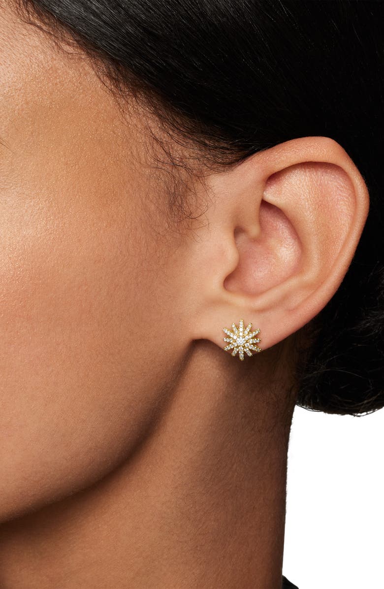 David Yurman Starburst Stud Earrings in 18K Yellow Gold with Pavé Diamonds, Alternate, color, Diamond