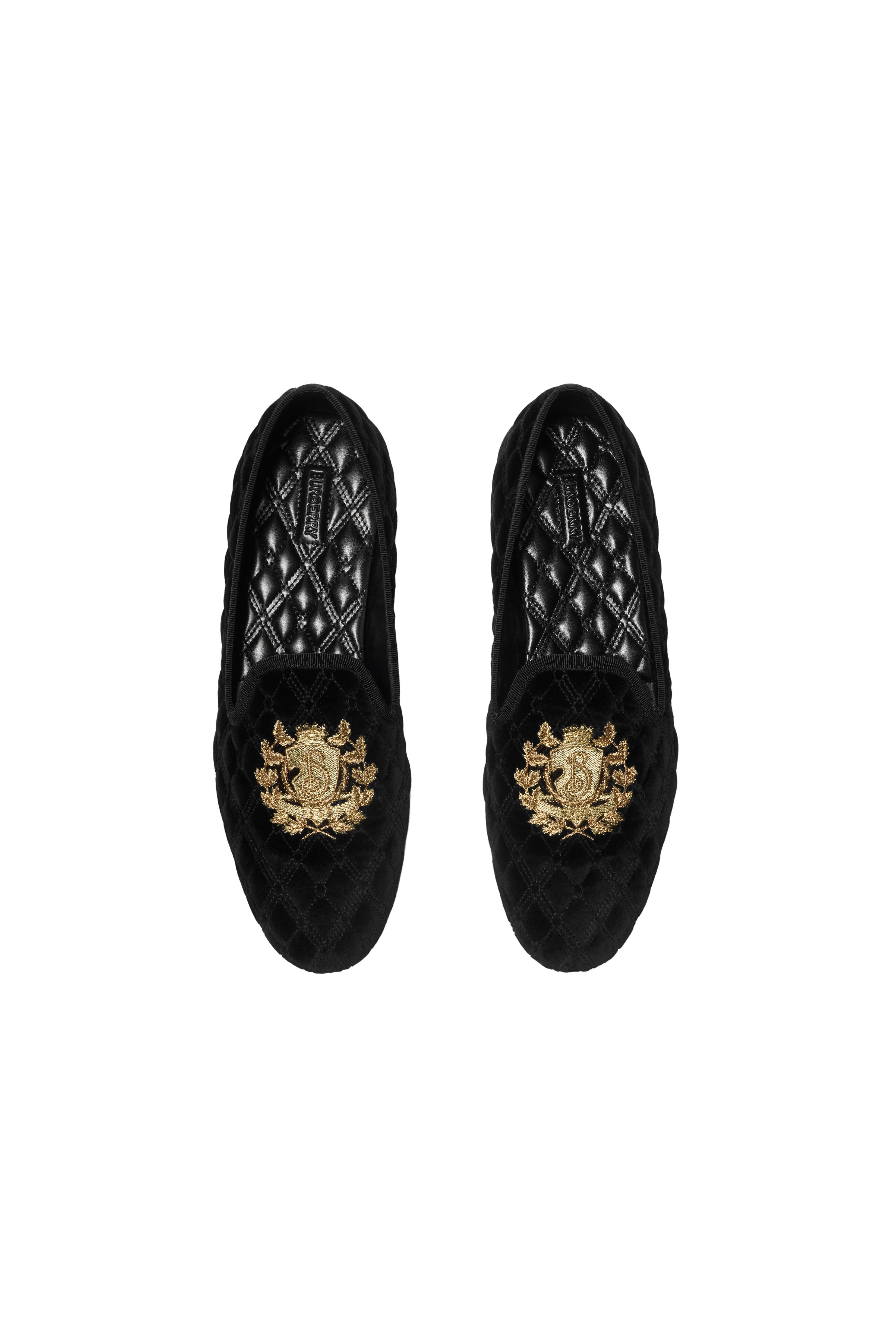 Burberry Quilted Velvet Estate Slippers, Alternate, color, Black