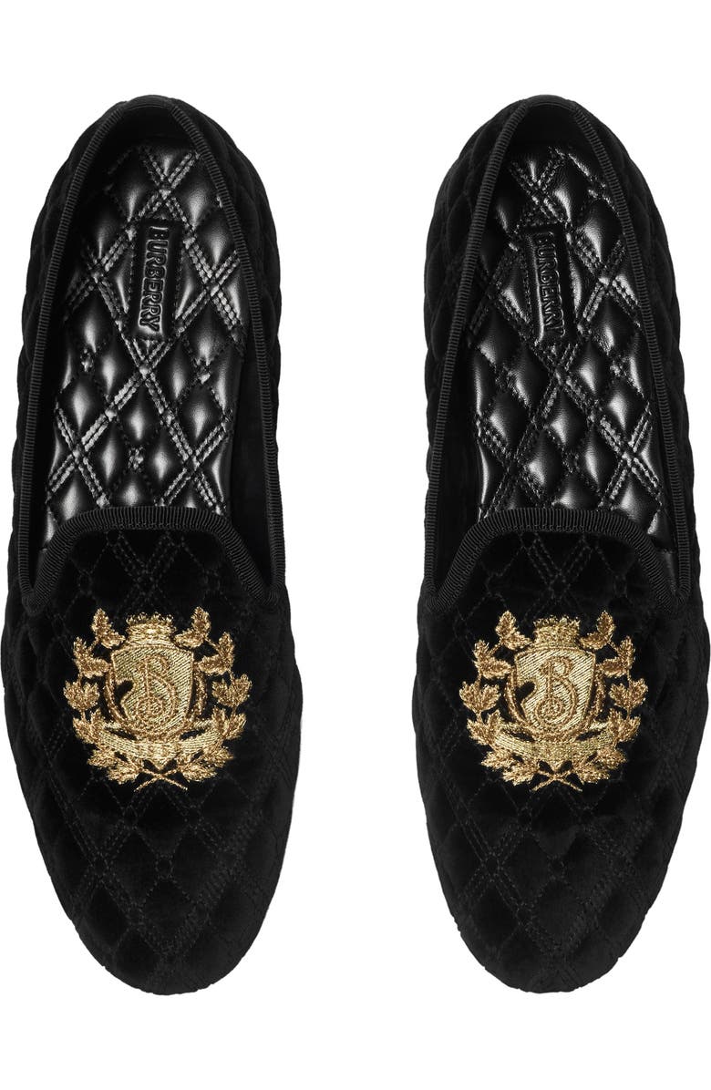 Burberry Quilted Velvet Estate Slippers, Alternate, color, Black