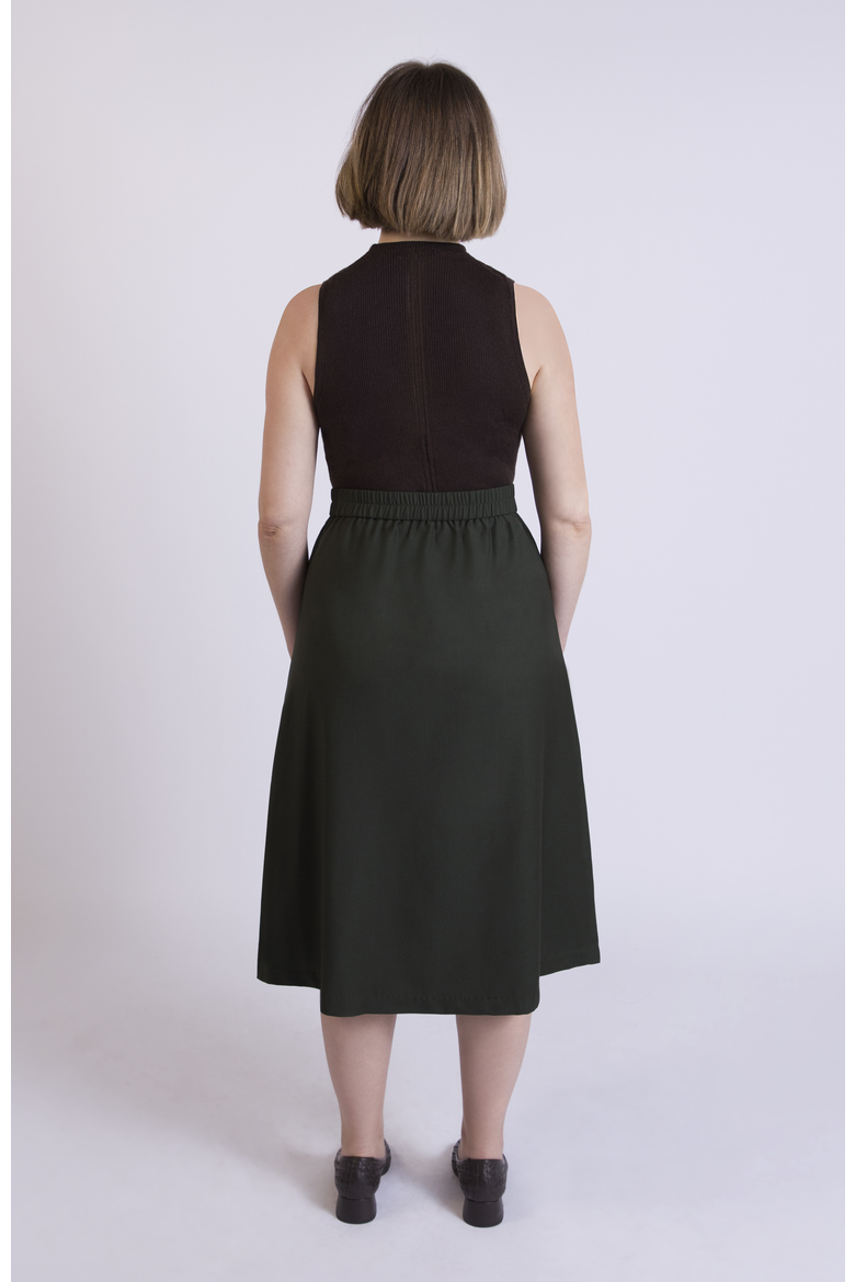 The Wool Midi Skirt, Alternate, color, Green