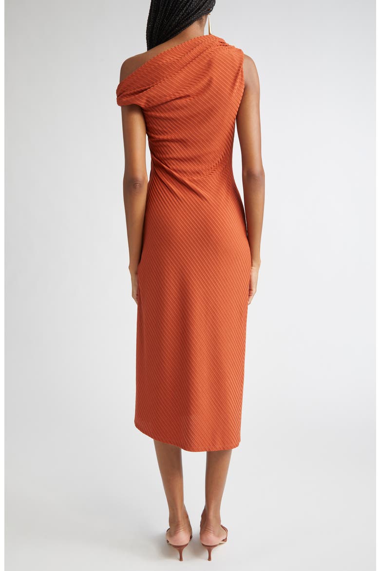 Benja Asymmetric Ruched Dress, Alternate, color, AMBER
