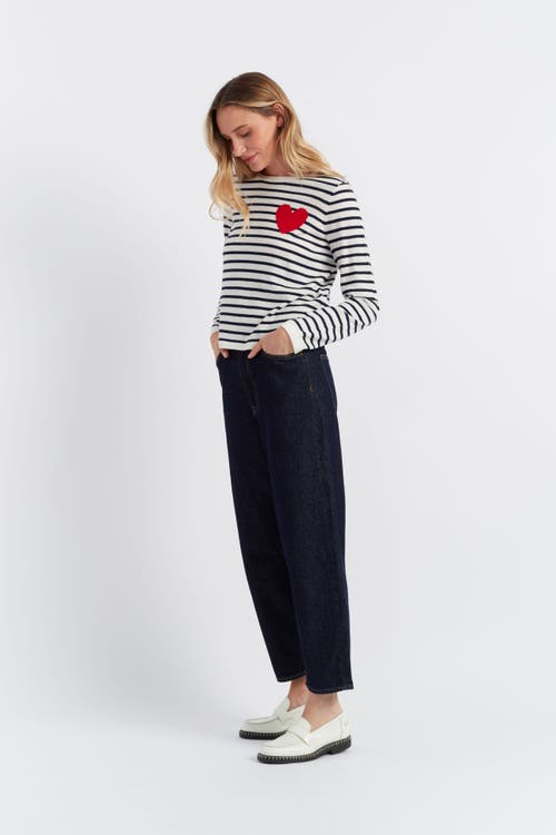 Chinti & Parker Pure Merino Heart Breton Sweater In Cream/navy/true Red