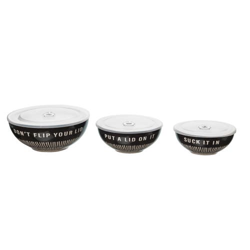 Totalee Gift It In/lid On/flip Bowls W/ Lid Set Of 3 Ceramic Black
