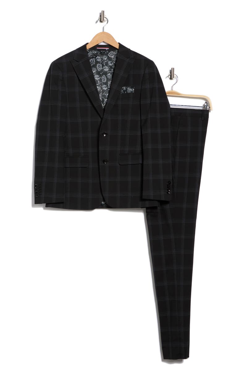 SOUL OF LONDON Fancy Plaid Two Button Slim Fit Suit, Alternate, color, Black