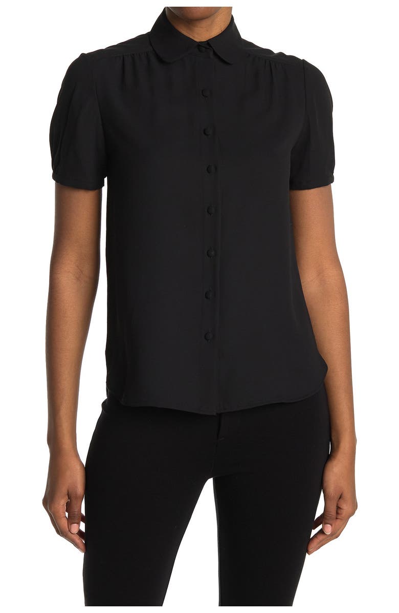 Anne Klein Peter Pan Shirred Collar Blouse, Main, color, Anne Blk