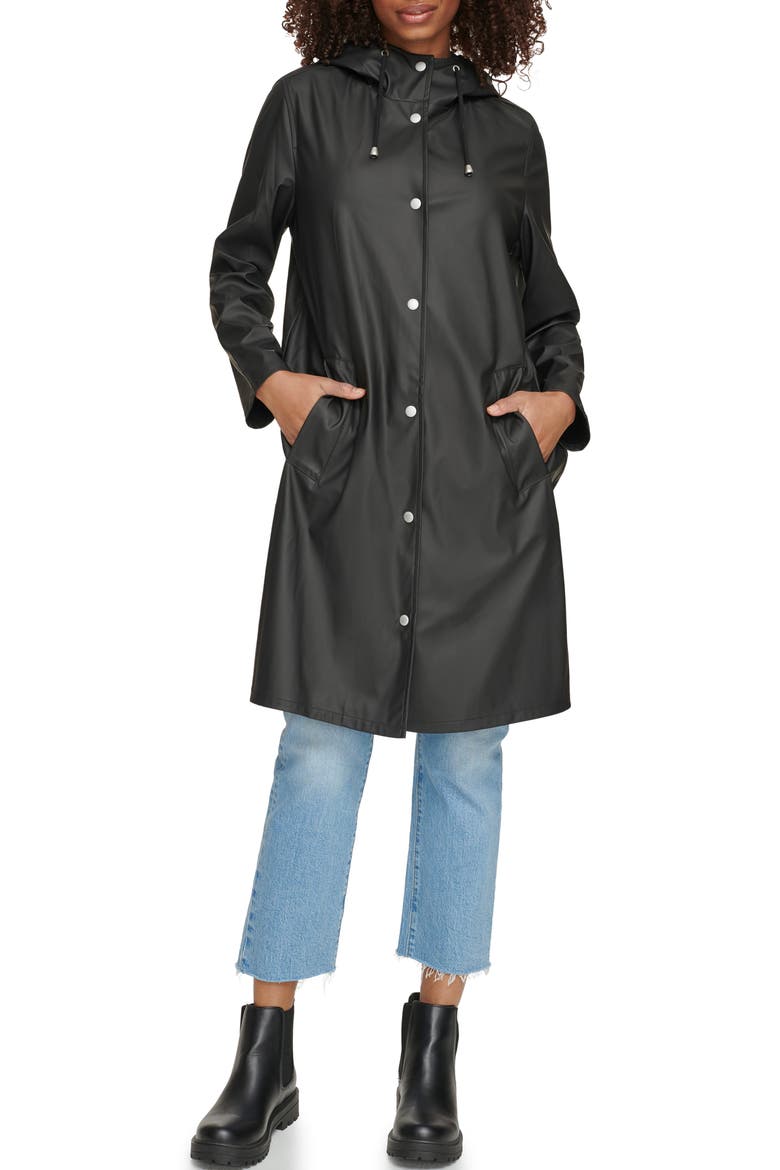 Water Resistant Hooded Long Rain Jacket, Alternate, color, BLACK