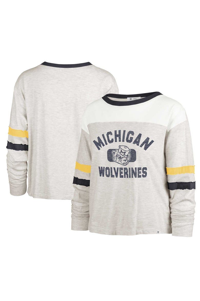Women's '47 Oatmeal Michigan Wolverines Vault All Class Lena Long Sleeve T-Shirt, Main, color, Oatmeal