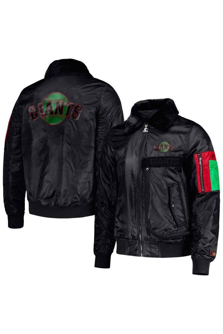 Men's Starter x Ty Mopkins Black San Francisco Giants Black History Month Satin Full-Zip Jacket, Main, color, Black
