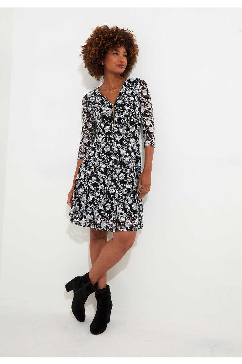 Lace Zip V-Neck Midi Dress, Main, color, WHITE SCROLL LACE