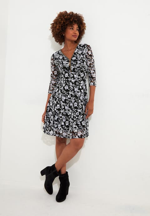 Lace Zip V-Neck Midi Dress (Plus)