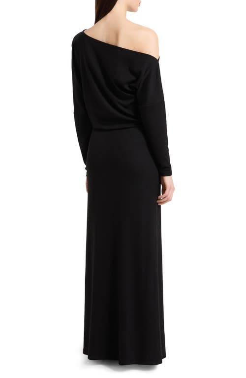 Marcella Amia One-shoulder Long Sleeve Jersey Maxi Dress In Black