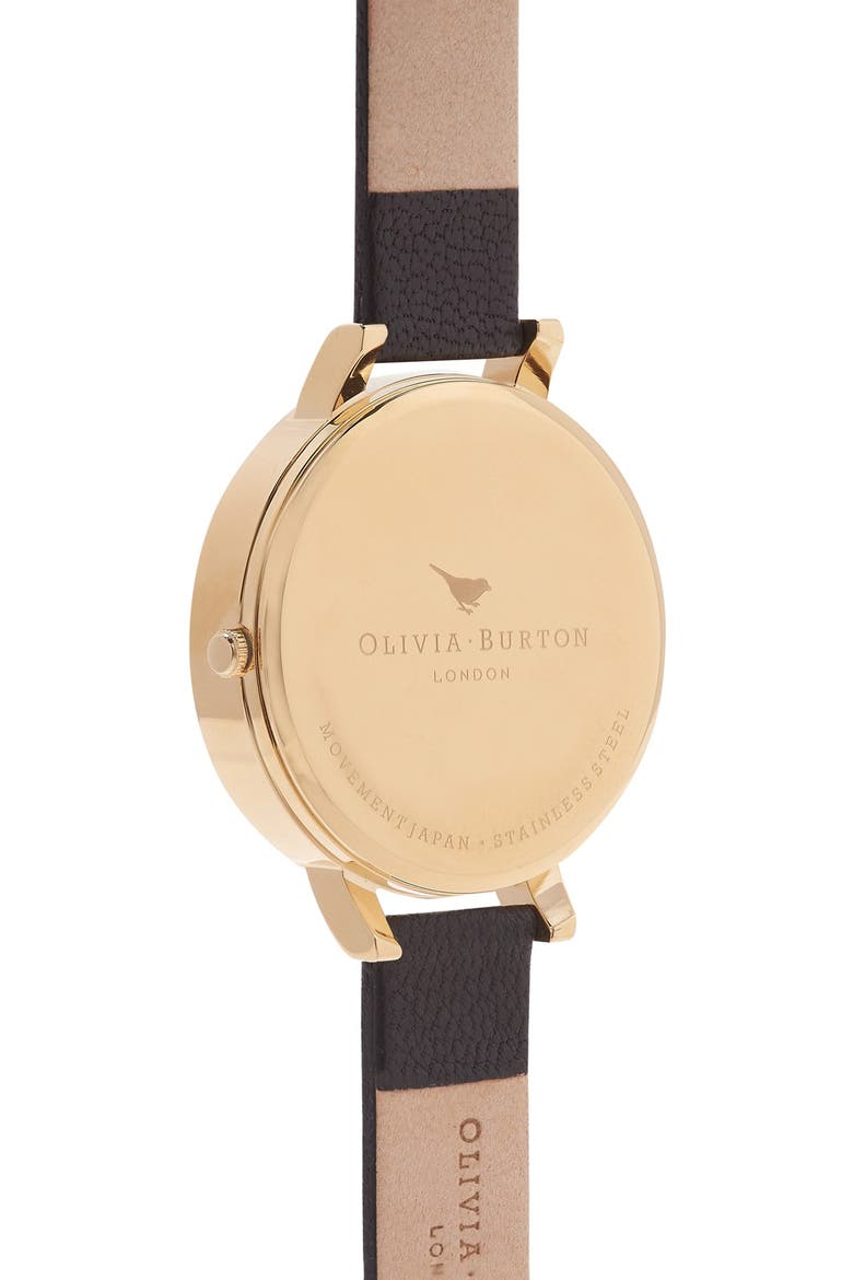 'Animal Motif' Leather Strap Watch, 38mm, Alternate, color, BLACK/ GOLD