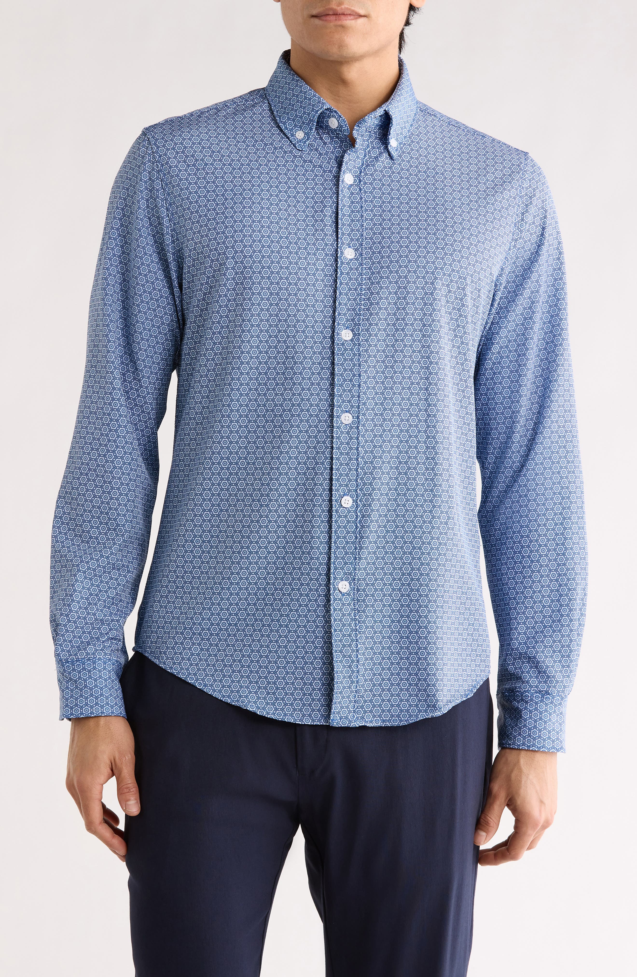 DENIM AND FLOWER Polka Dot Stretch Button-Up Shirt