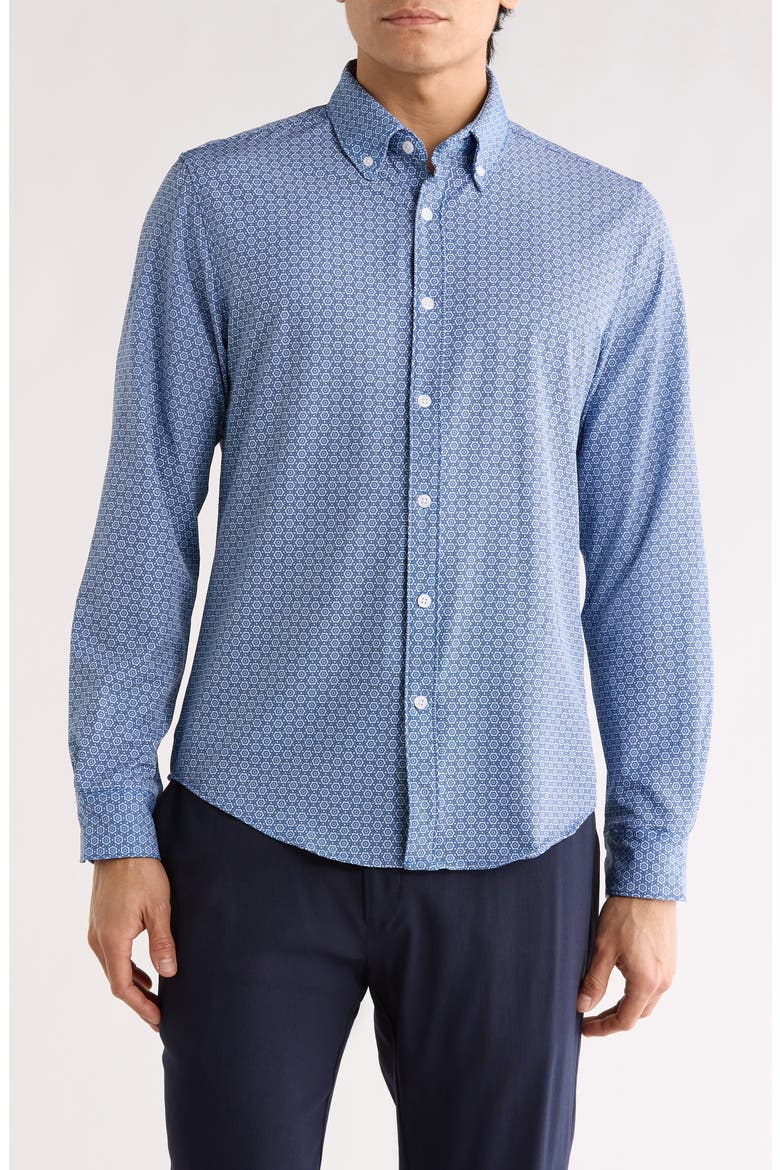 Polka Dot Stretch Button-Up Shirt, Main, color, BLUE/ WHITE