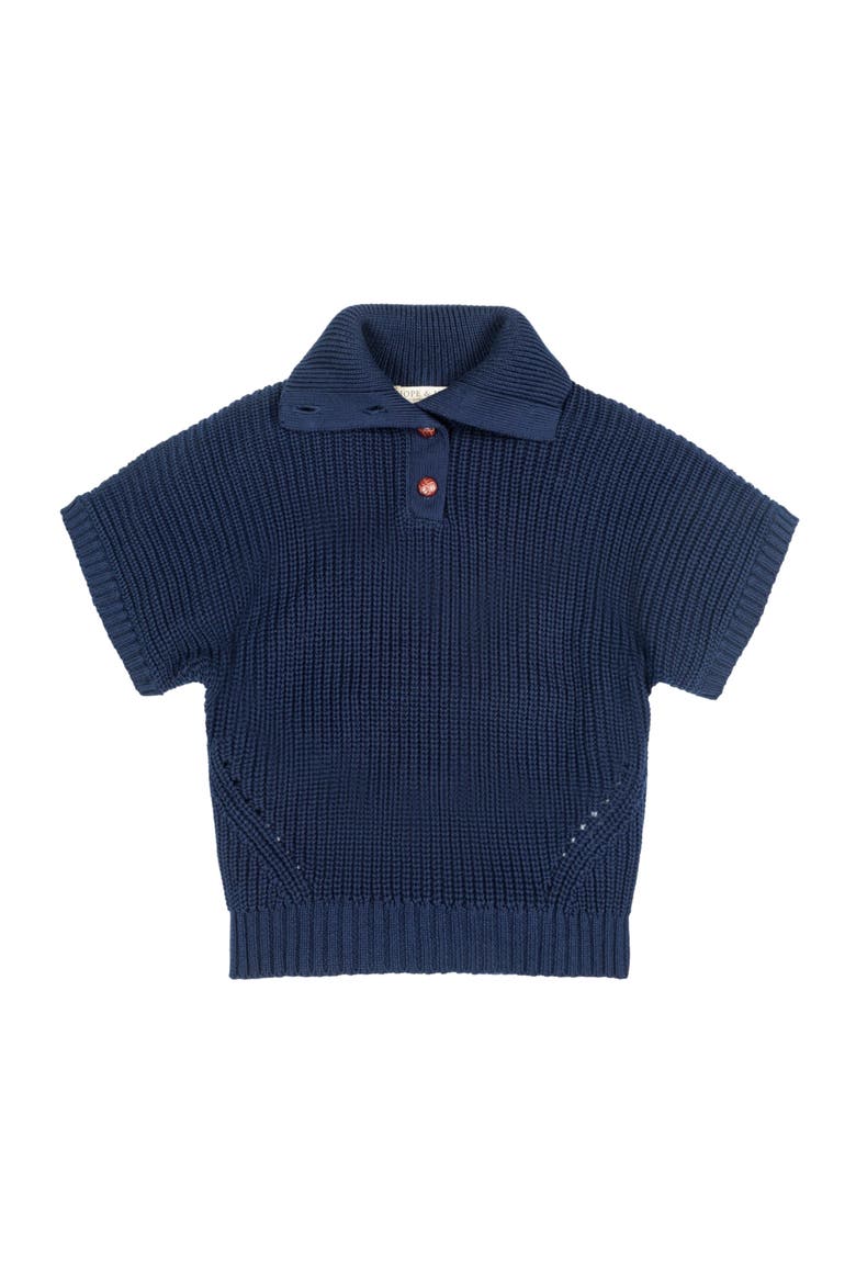 Baby Girls' Organic Spread Collar Sweater, Infant, Main, color, Navy Cardigan Stitch
