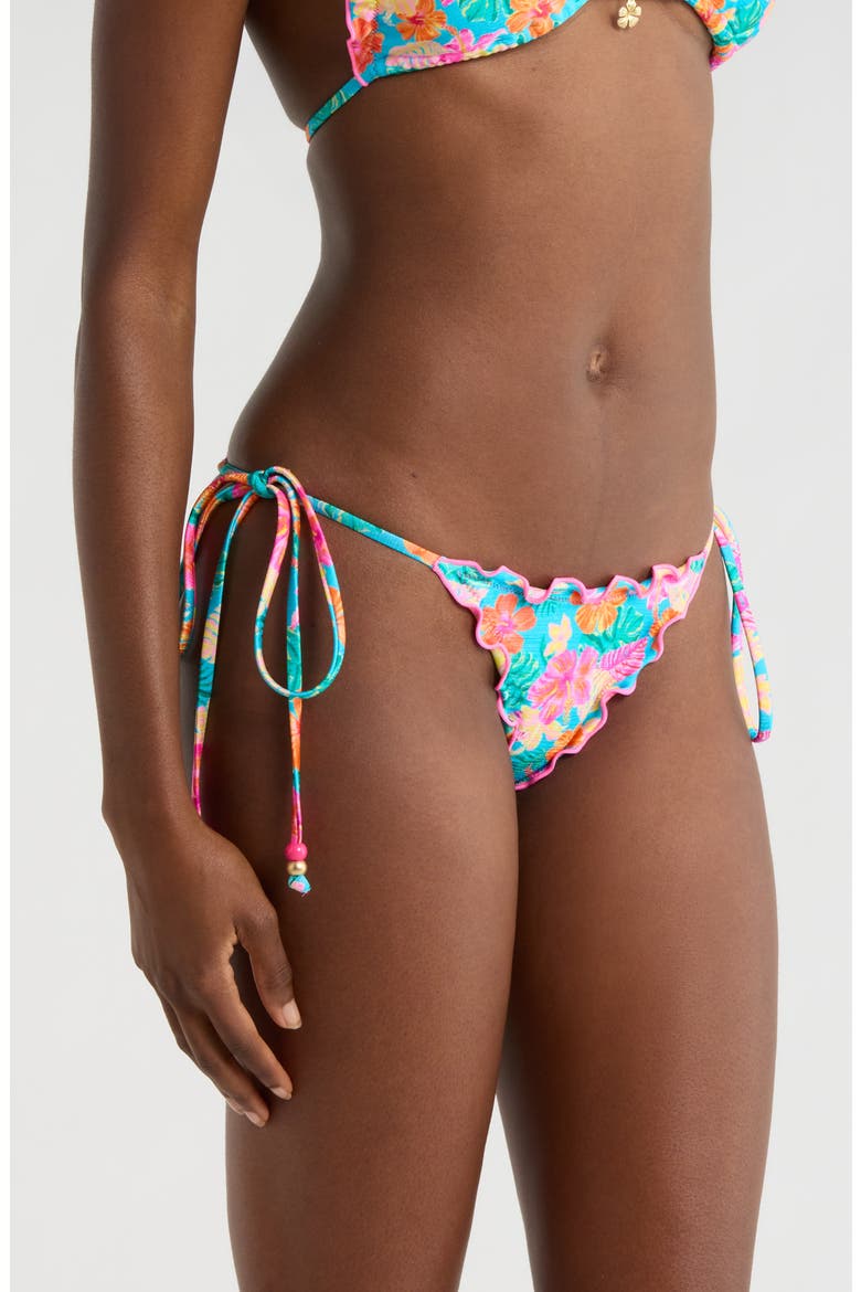 Lettuce Edge Tie Side Bikini Bottoms, Alternate, color, PARADISE POP