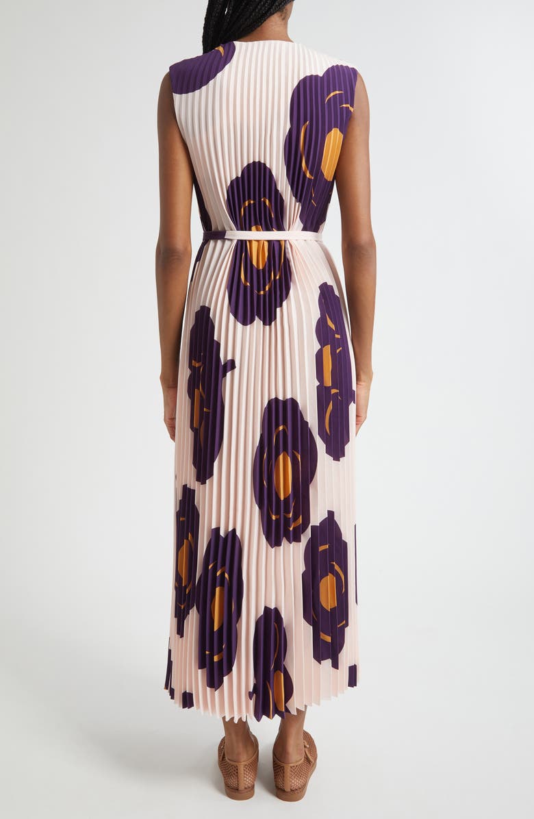 Marimekko Juhlia Tumma Pleated Belted Sleeveless Maxi Dress, Alternate, color, Light Pink Dark Violet Brown