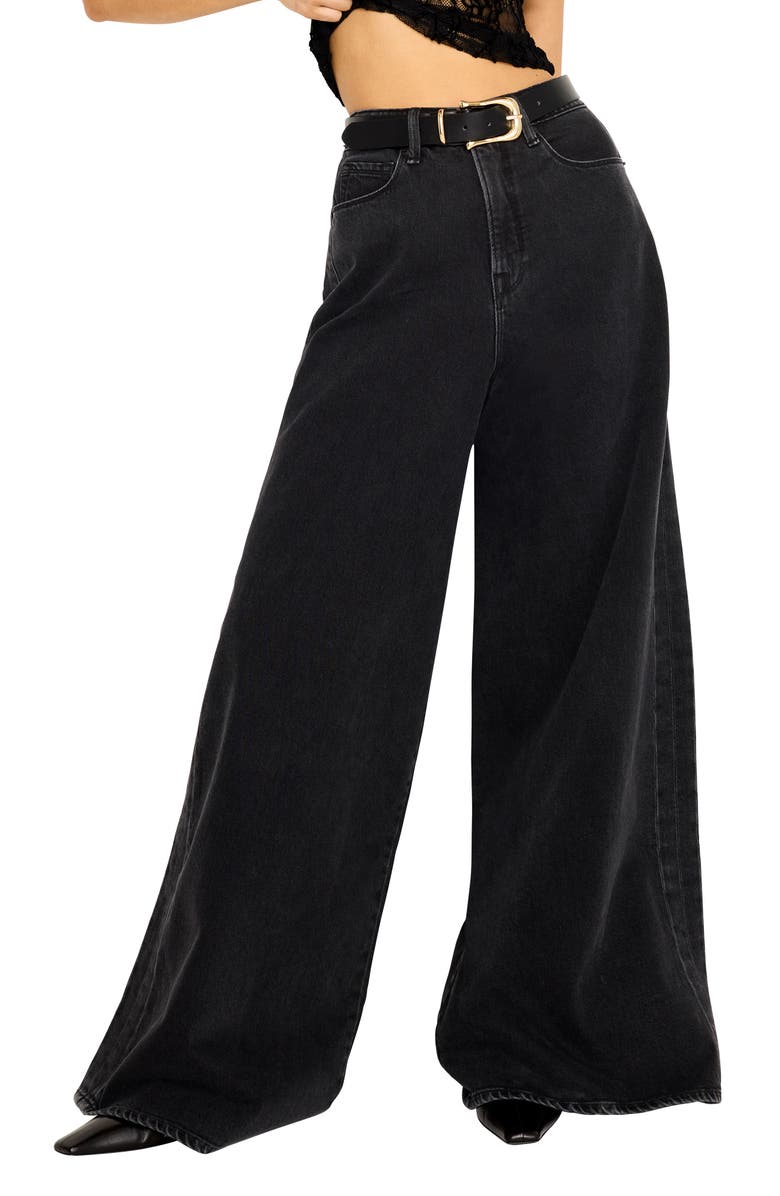 Good American Paneled Wide Leg Jeans, Main, color, Black351