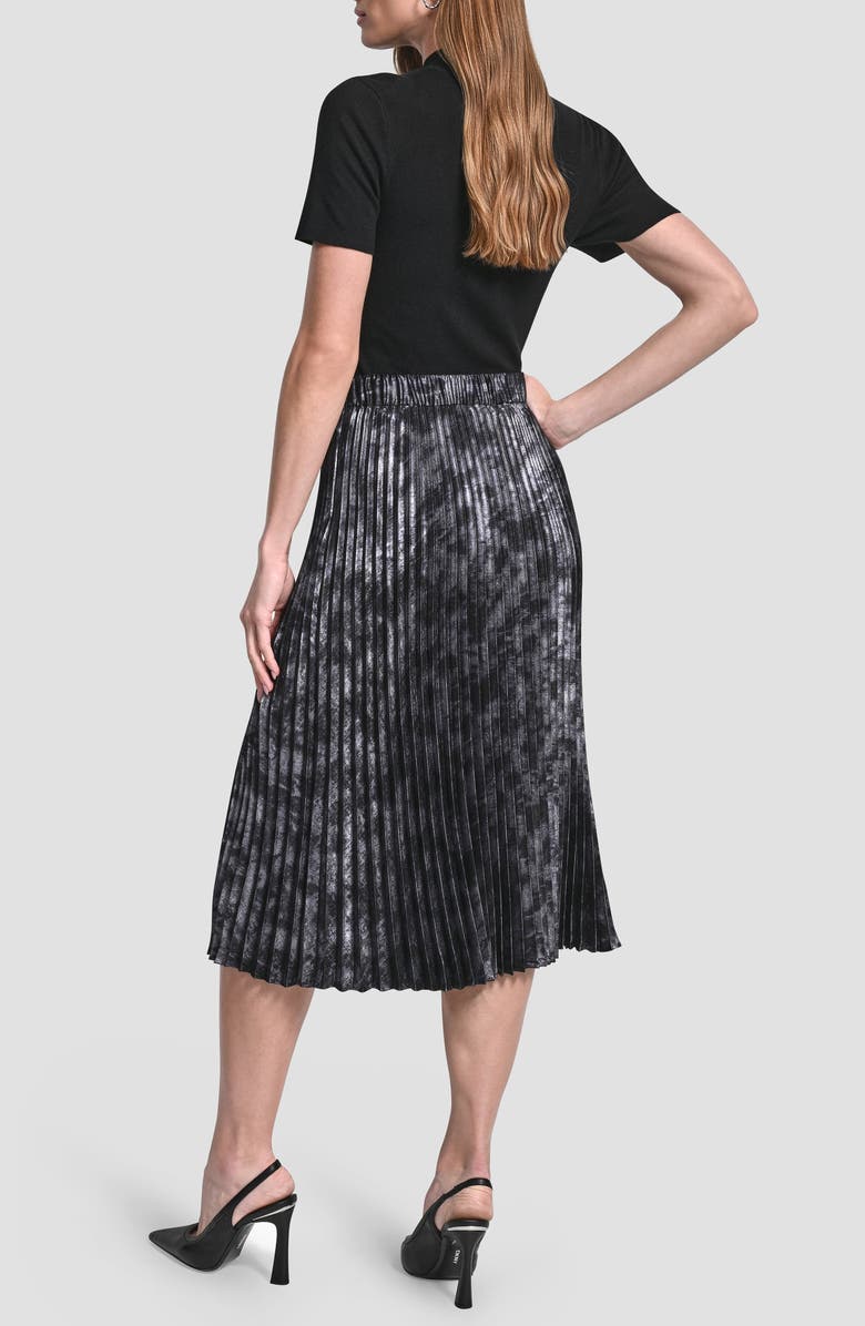 DKNY Metallic Oil Spill Pleated Midi Skirt, Alternate, color, Gunmetal