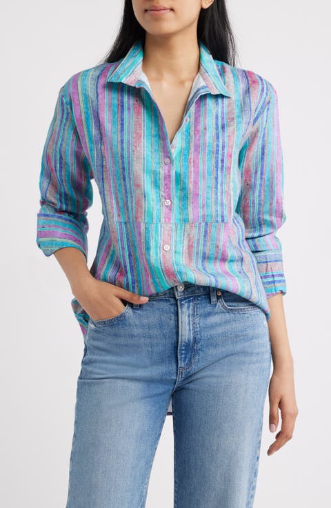 Stripe Linen Button-Up Shirt