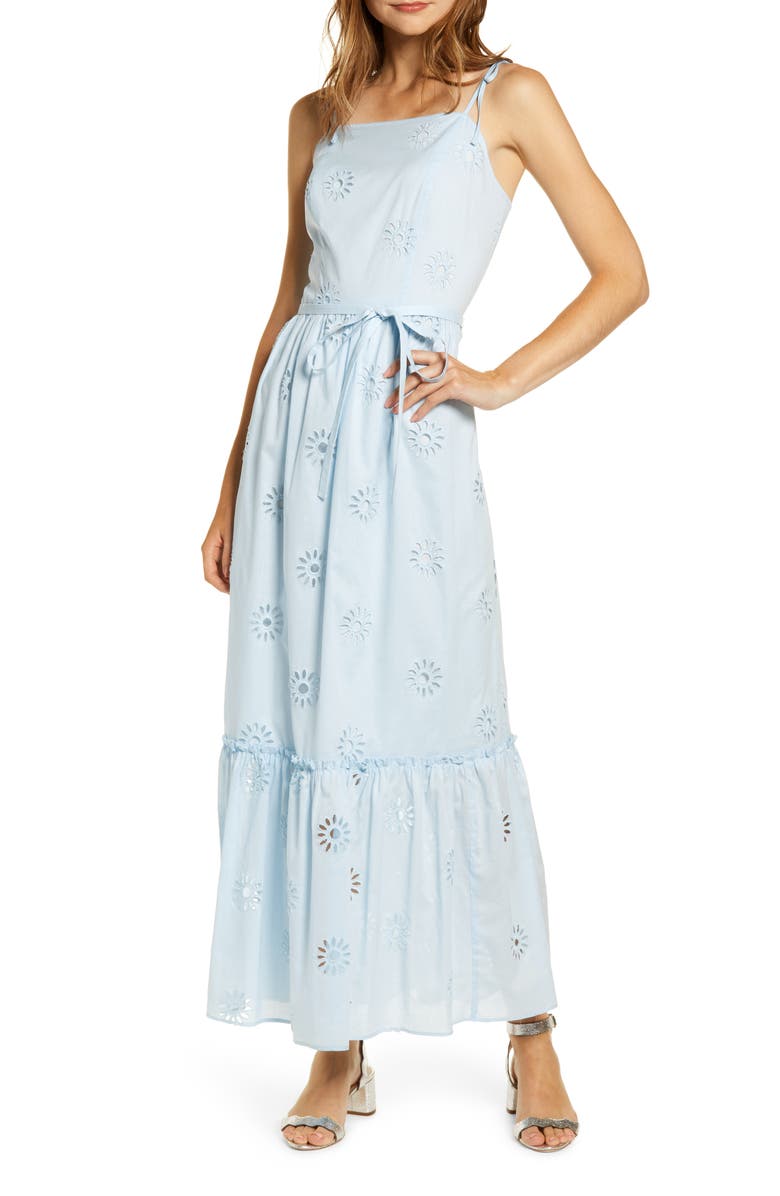 Rachel Parcell Eyelet Maxi Sundress, Main, color, 