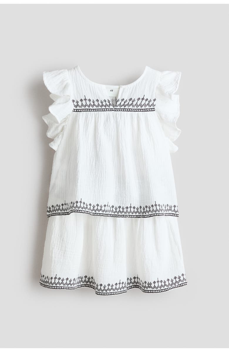 H&M 2-piece Embroidery-detail Muslin Set, Main, color, White