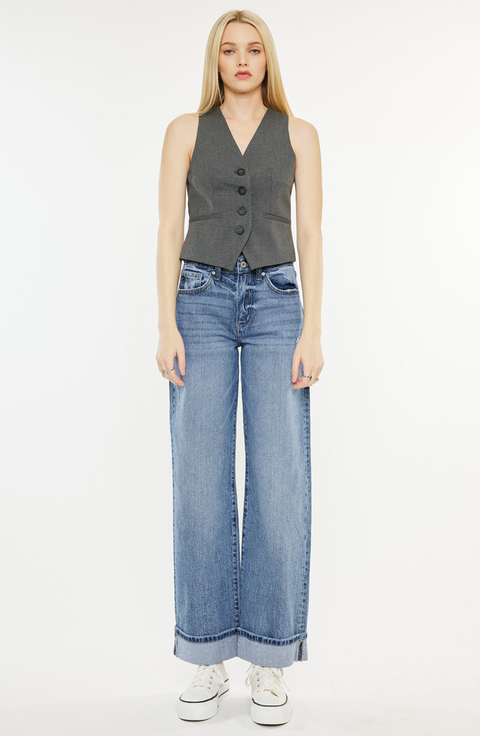 Kolbie High Rise Cuffed Wide Leg Jeans