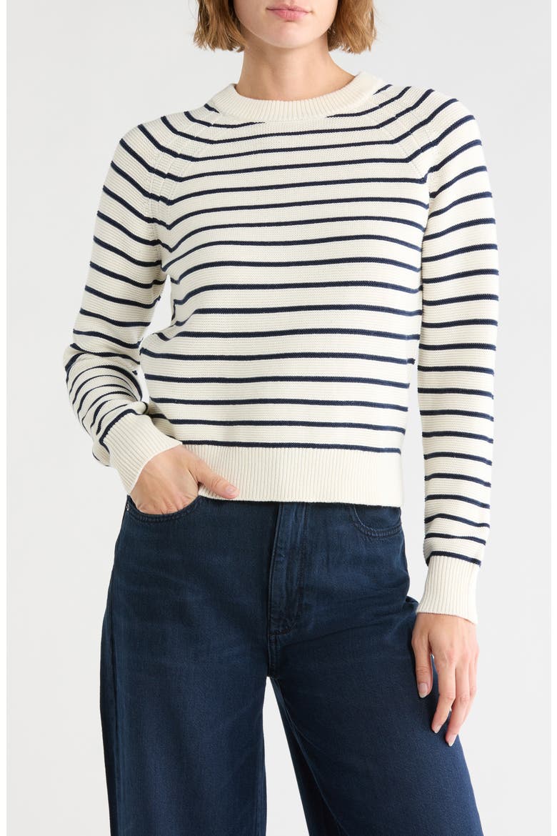 Mozart Stripe Crewneck Sweater, Main, color, CREAM/ NAVY