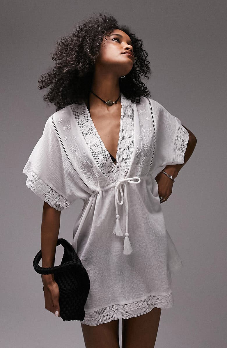 Topshop Lace Trim Beach Cover-Up, Alternate, color,