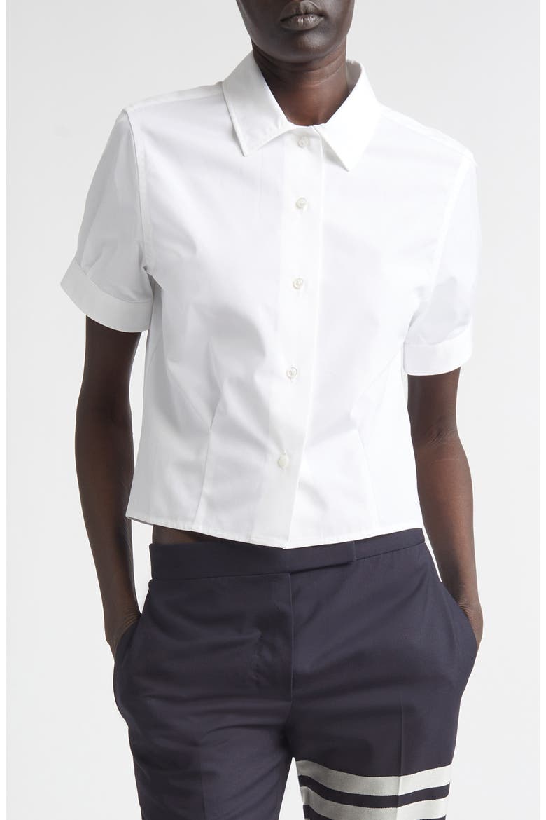 Pleated Cotton Poplin Button-Up Blouse, Main, color, WHITE