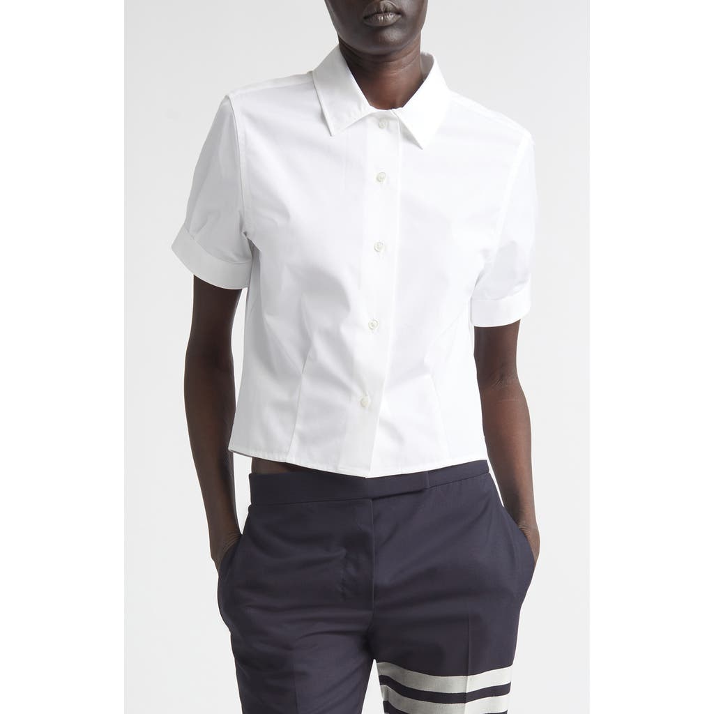 Thom Browne Pleated Cotton Poplin Button-Up Blouse in White at Nordstrom, Size 42
