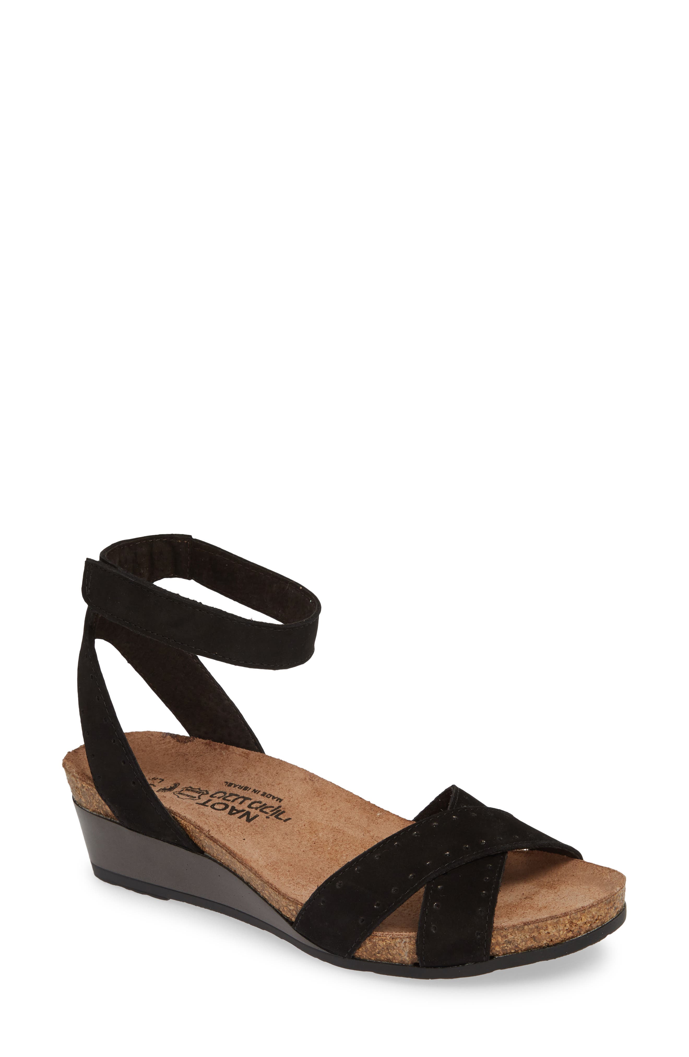 Naot Wand Wedge Sandal, Main, color, Black