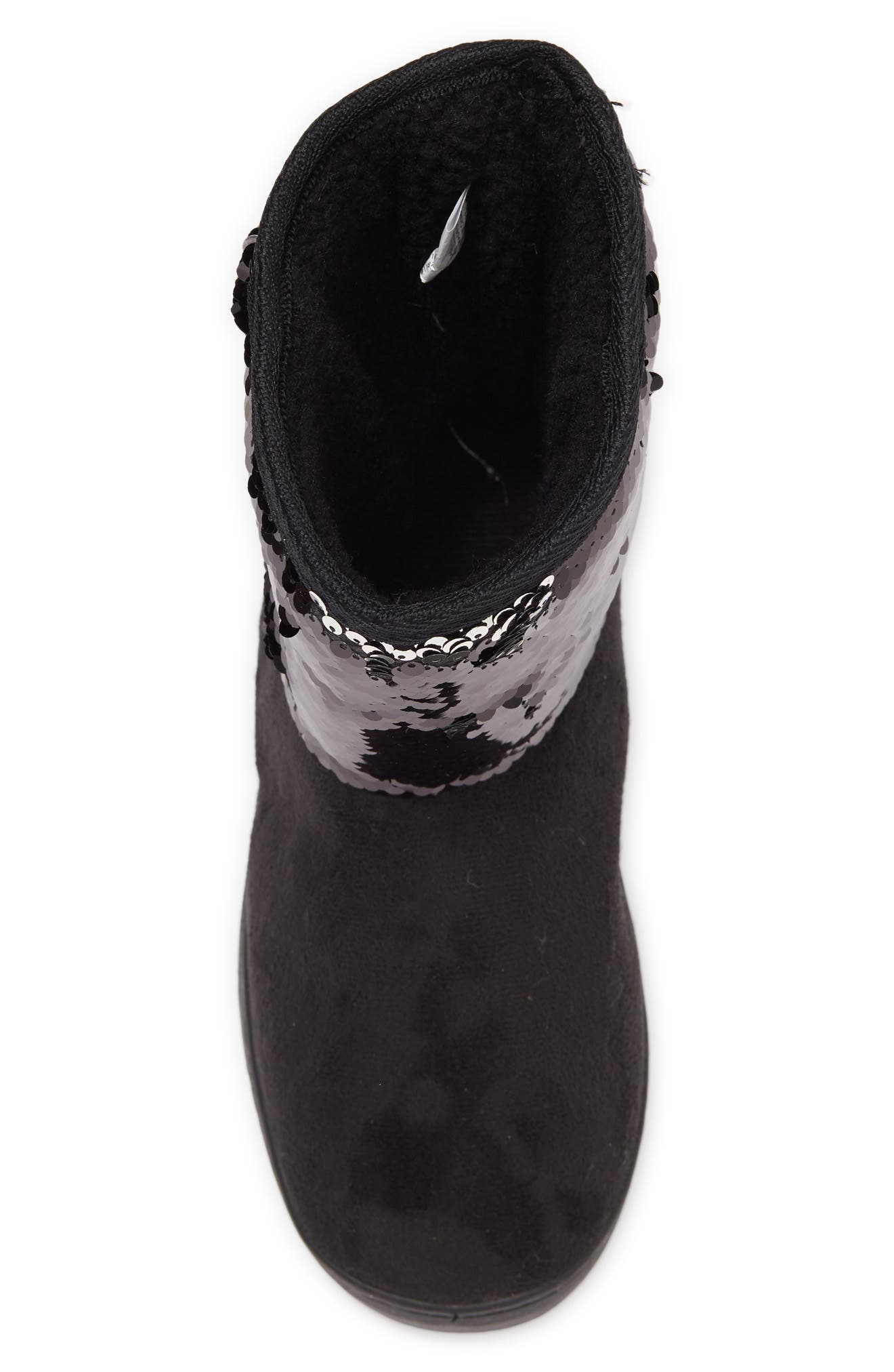 bebe Sequin Faux Fur Lined Boot, Alternate, color, 