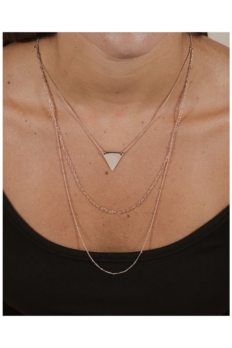 Rose Gold Plated Triple Chain Layered Triangle Necklace, Alternate, color, ROSE GOLD