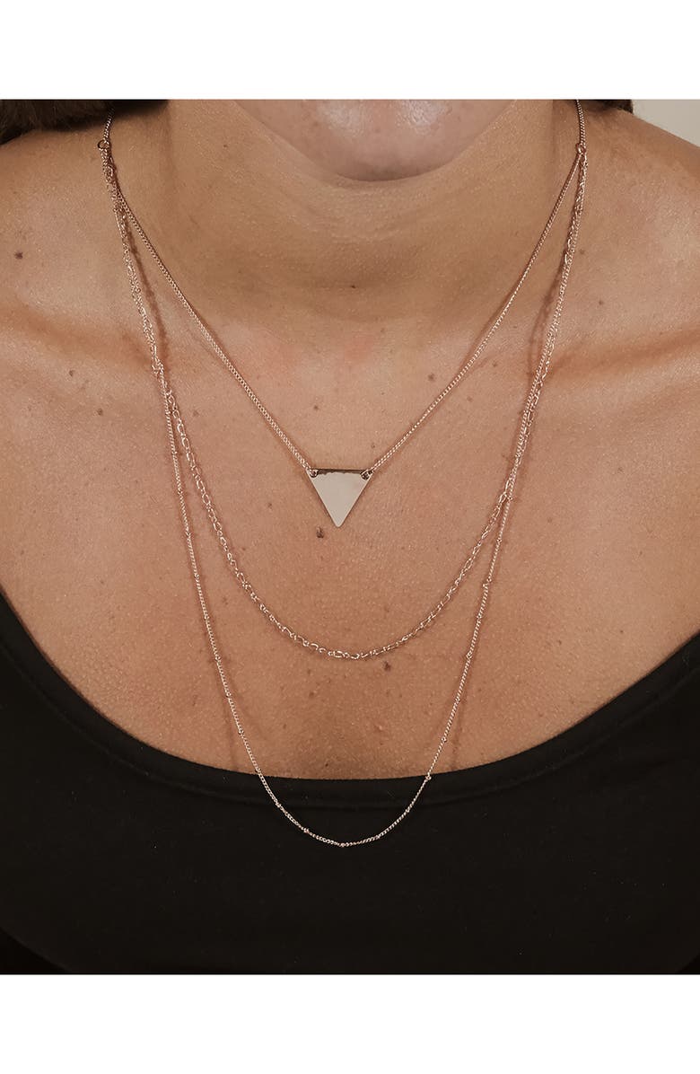 Sterling Forever Rose Gold Plated Triple Chain Layered Triangle Necklace, Alternate, color, Rose Gold