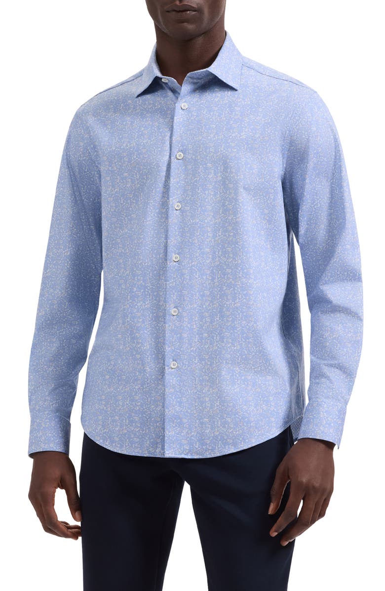 Bugatchi Jimmy OoohCotton<sup>®</sup> Abstract Print Button-Up Shirt, Main, color, Air Blue