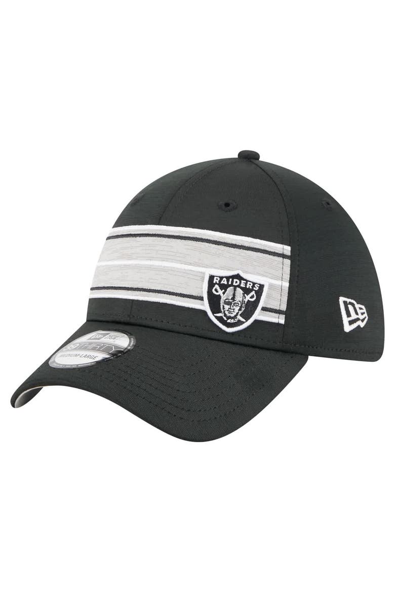 Men's New Era  Black Las Vegas Raiders Stripes 39THIRTY Flex Hat, Alternate, color, Black