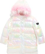 Sam Edelman Kids' Iridescent Stadium Coat with Faux Fur Trim