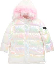 Sam Edelman Kids' Iridescent Stadium Coat with Faux Fur Trim