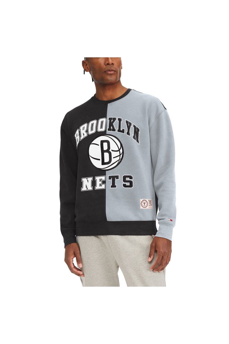 Men's Tommy Jeans Black/White Brooklyn Nets Keith Split Pullover Sweatshirt, Main, color, Black
