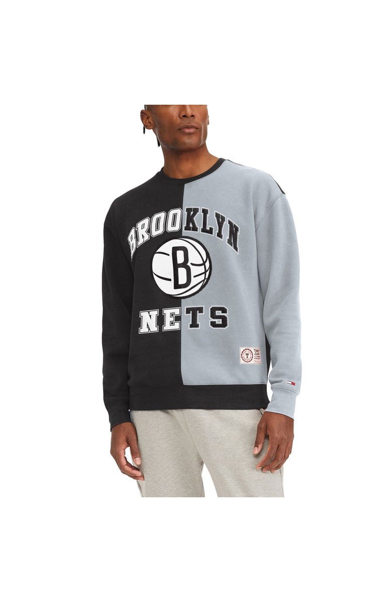 TOMMY JEANS Men's Tommy Jeans Black/White Brooklyn Nets Keith Split Pullover Sweatshirt, Main, color, Black