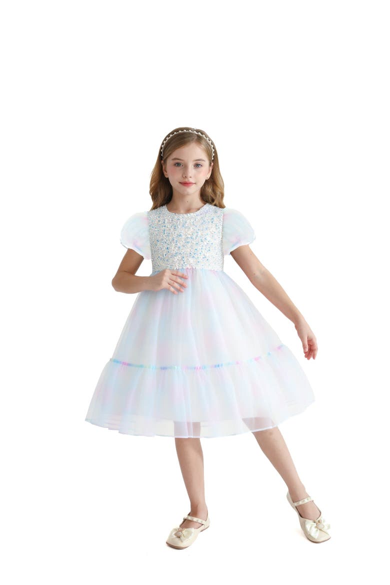 Sequin Color Bloom Dress, Alternate, color, Blue