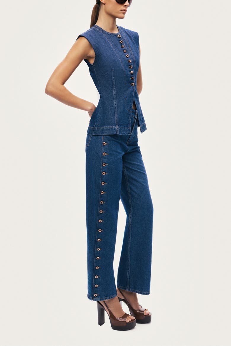 Button-Front Denim Vest, Alternate, color, Navy Blue