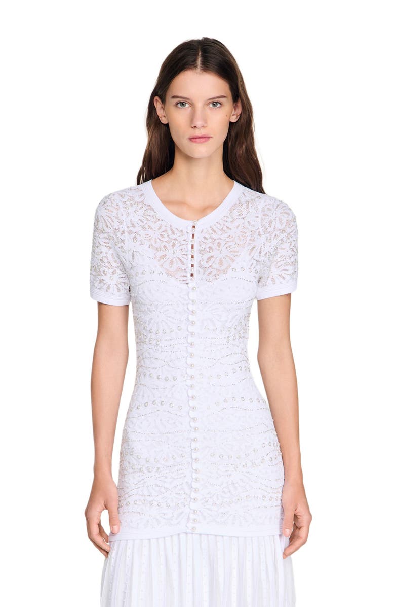 SANDRO Beaded knit maxi dress, Alternate, color, White