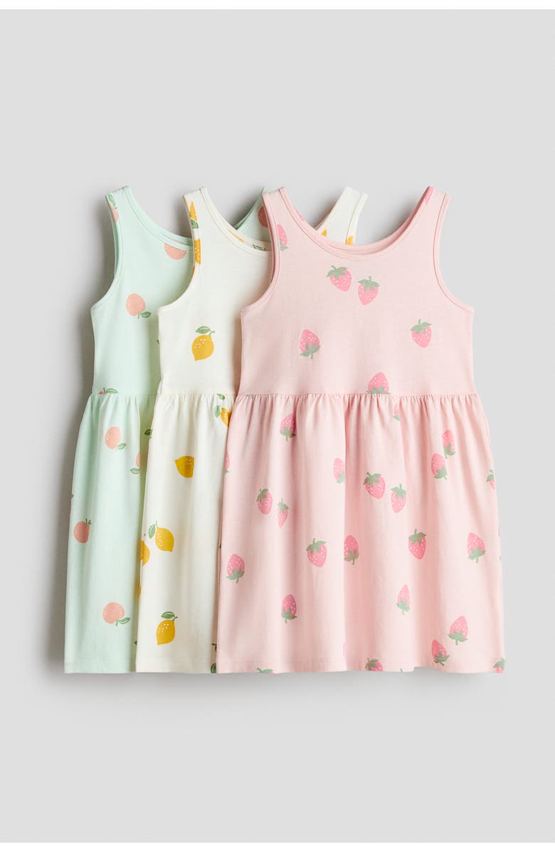 H&M 3-pack printed cotton dresses, Main, color, Light Pink/Fruit